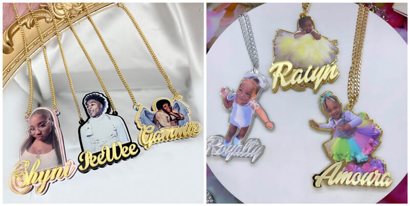 wholesale custom pretty acrylic jewelry bulk personalized acrylic name plate necklace with picture 